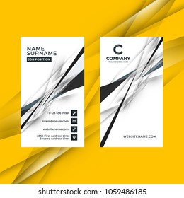 Vertical double-sided black and white business card template. Vector illustration. Stationery design