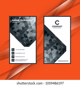Vertical double-sided black and white business card template. Vector illustration. Stationery design
