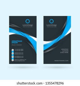 Vertical double-sided business card template. Vector illustration. Stationery design