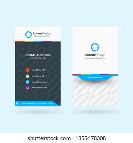 Vertical double-sided business card template. Vector illustration. Stationery design