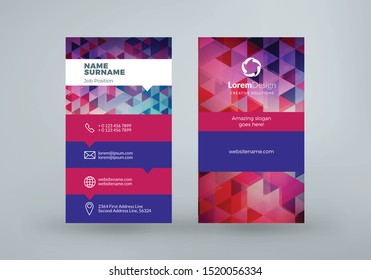Vertical double-sided business card template. Vector illustration. Stationery design