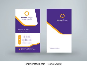 Vertical double-sided business card template. Vector illustration. Stationery design