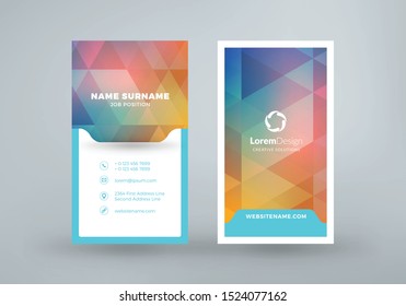 Vertical double-sided business card template. Vector illustration. Stationery design