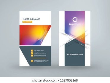 Vertical double-sided business card template. Vector illustration. Stationery design