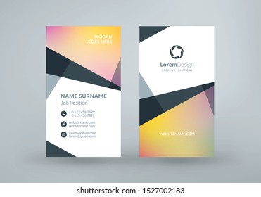 Vertical double-sided business card template. Vector illustration. Stationery design