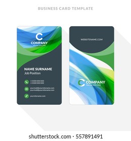 Vertical Double-sided Business Card Template with Abstract Background. Vector Illustration. Stationery Design