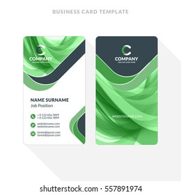 Vertical Double-sided Business Card Template with Abstract Background. Vector Illustration. Stationery Design