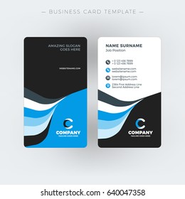 Vertical double-sided business card template. Vector illustration. Stationery design