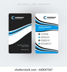 Vertical double-sided business card template. Vector illustration. Stationery design