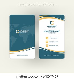 Vertical double-sided business card template. Vector illustration. Stationery design
