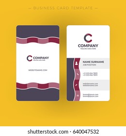 Vertical double-sided business card template. Vector illustration. Stationery design