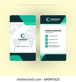 Vertical double-sided business card template. Vector illustration. Stationery design