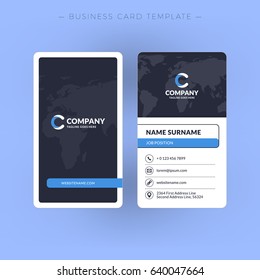 Vertical double-sided business card template. Vector illustration. Stationery design