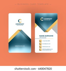 Vertical double-sided business card template. Vector illustration. Stationery design