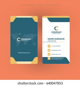 Vertical double-sided business card template. Vector illustration. Stationery design