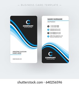 Vertical double-sided business card template. Vector illustration. Stationery design