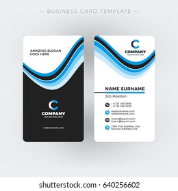 Vertical double-sided business card template. Vector illustration. Stationery design