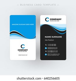 Vertical double-sided business card template. Vector illustration. Stationery design