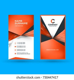 Vertical double-sided business card template. Vector illustration. Stationery design.