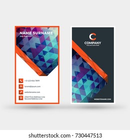 Vertical double-sided business card template. Vector illustration. Stationery design.