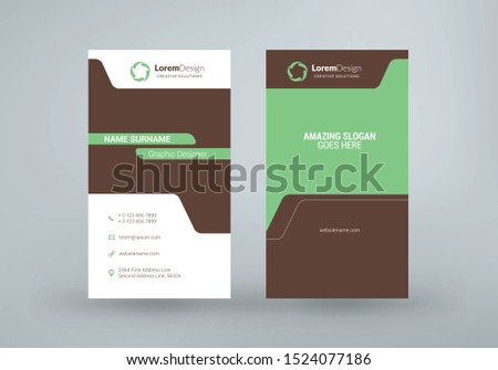 Vertical double-sided business card template. Vector illustration. Stationery design