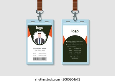 Vertical Double-sided ID Card Template. Orange and Black Colors. Flat Design Vector Illustration