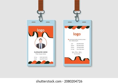 Vertical Double-sided ID Card Template. Orange Colors Flat Design. Vector Illustration