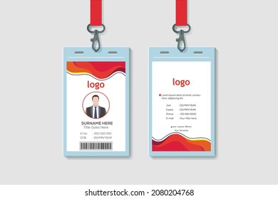 Vertikale zweiseitige Vorlage für die ID-Karte. Orangefarbene Farben Flaches Design. Vektorgrafik