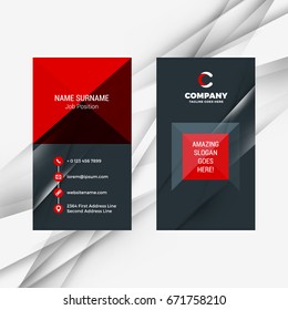 Vertical double-sided red and black business card template. Vector illustration. Stationery design