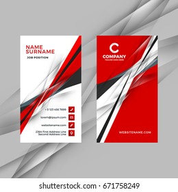 Vertical double-sided red and black business card template. Vector illustration. Stationery design