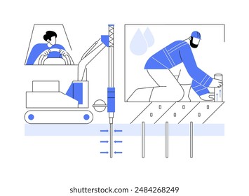 Vertical drain abstract concept vector illustration. Group of workers installing drainage system, vertical sand drain, infrastructure building, highway construction abstract metaphor.
