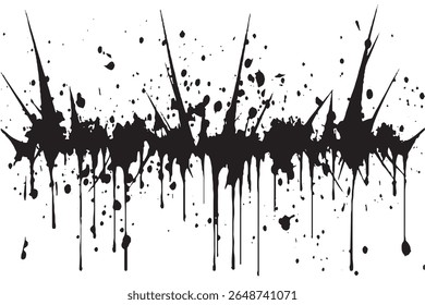 Espirro de tinta gotejando vertical com picos pontiagudos no fundo branco