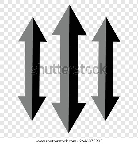 Vertical dual sided long straight arrow icons isolated on transparent background.