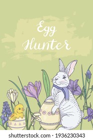 Vertical Easter flyer with bunnies and spring flowers