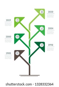 Vertical eco Business presentation concept with 6 options. Web Template of tree, info chart or diagram. Vector. Infographic of technology or education process with 6 points.