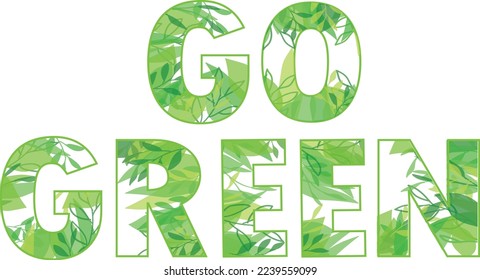 Vertical ecology theme banner template with watercolor leaves and go green lettering. Vector illustration. Happy earth day