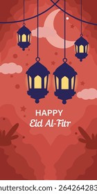  vertical Eid Al-Fitr vector designs. Features mosques, crescent moons, lanterns, and starry skies. Perfect for greeting cards, posters, and social media stories.