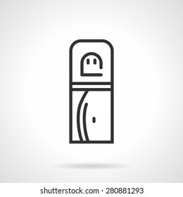 Vertical electric water cooler for office. Flat line vector icon on white  background.