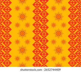 Vertical ethnic stripe design with traditional floral and tribal elements in warm yellow-orange. Great for crafting projects.
