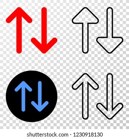 Vertical exchange arrows EPS vector icon with contour, black and colored versions. Illustration style is flat iconic symbol on chess transparent background.