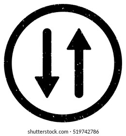 Vertical Exchange Arrows rubber seal stamp watermark. Icon vector symbol with grunge design and dirty texture. Scratched black ink sticker on a white background.