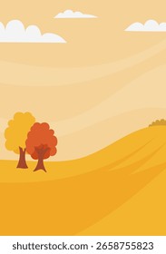 Fundo de outono vertical com paisagem de outono e espaço de cópia para texto. Ilustração vetorial para folheto, banner ou cartão de mensagem