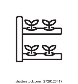 Icono de la agricultura de Vertical que simboliza la agricultura de interior de alta eficiencia y el abastecimiento sostenible de alimentos, que representa niveles de cultivo apilados, tecnología agrícola de precisión, agricultura urbana y crecimiento de cultivos que ahorran recursos