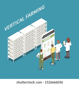 Vertical Farming  Isometric Concept With Smart Technology Symbols Vector Illustration