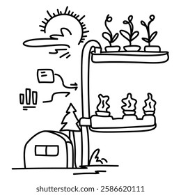 vertical farming system with plants growing in layers, showcasing sustainable agriculture and innovative food production. Perfect for educational materials, presentations, and designs related to urban