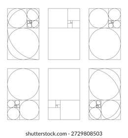 Vertical Fibonacci numbers array set of 6 elements. Golden ratio harmony proportions template.