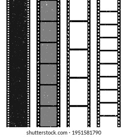 Vertical Film Strips Collection. Old Grunge Cinema Movie Strip On White Background. Vector Illustration.