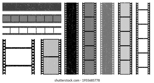 Vertical Film Strips Collection. Old Grunge Cinema Movie Strip On White Background. Vector Illustration.