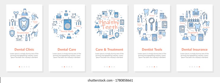 Vertical five banners with line concept of dentistry - dental clinic and dental tools