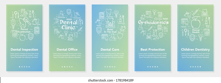 Vertical Five Banners With Line Concept Of Dentistry - Dental Inspection And Children Dentistry